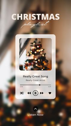 christmas music player on the app for iphone and ipad, with an image of a christmas tree