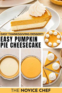 an easy thanksgiving dessert with pumpkin pie cheesecake and the recipe below is in english