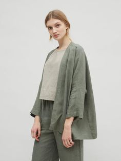 Minimal Stil, Minimalist Moda, Linen Kimono, Linen Fashion, Cardigan Casual, Cocoon Coat, Linen Jackets, Mode Design, Linen Jacket