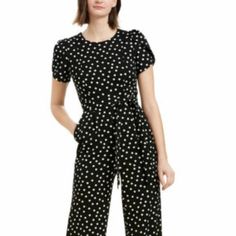 Brand New In Mint Condition - Never Worn Crepe Fabric Easy Fit Slightly Stretchable Black And White Polka Dot Round Neckline Tulip Short Sleeve Accentuated Waist Line, Self Belt Side Pockets Straight Cropped Length Pants Center Back Expose Gold Tone Zipper 1631 A2p2 Spring Chic Calvin Klein Jumpsuits And Rompers, Calvin Klein Summer Workwear Jumpsuits And Rompers, Calvin Klein Summer Jumpsuits And Rompers For Work, Chic Calvin Klein Summer Jumpsuits And Rompers, Chic Calvin Klein Jumpsuits And Rompers For Summer, Chic Calvin Klein Workwear Jumpsuits, Calvin Klein Fitted Jumpsuits For Work, Calvin Klein Fitted Workwear Jumpsuits And Rompers, Calvin Klein Fitted Jumpsuits And Rompers For Work