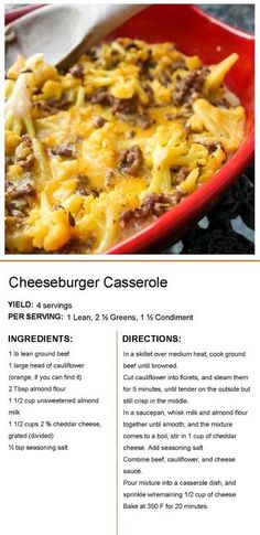 the recipe for cheeseburger casserole is shown