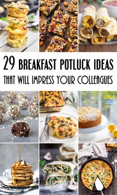 collage of breakfast potluck ideas that will inspire your colleagues