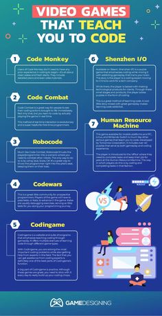 an info poster with the words video games that teach you to code and how to use them