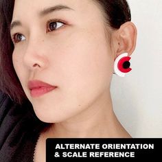 "Deconstruct your style with these modern geometric studs. A modern take on the Art Deco aesthetic, these abstracted eyes in a concentric arrangement will add color blocking to your outfit. Bold with a neon pink/orange backing, these earrings project a bright light effect that is sure to make a statement. Made from 1/8\" thick acrylic, these earrings are made of solid construction with a mixture of solid and clear acrylic pieces that let light through. Each earring measures approximately 1-3/8 i Modern White Geometric Earrings, Modern Geometric Earrings, Geometric Graphic Design, Abstract Eye, Art Deco Aesthetic, Studded Accessories, Art Optical, Geometric Studs, Geometric Graphic