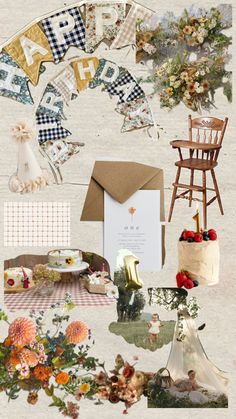 a collage of different items including flowers, cake and other things to make it look like they are made out of paper