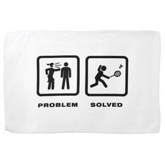 a white towel with the words problem solver and an image of two people holding tennis racquets