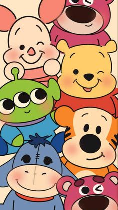 a group of cartoon bears standing next to each other