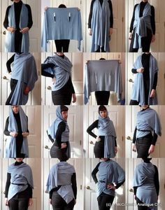 a collage of photos showing different ways to wear scarves and shawls for men