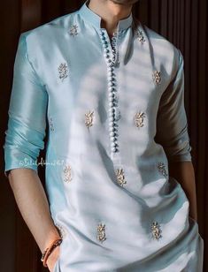 Panjabi Suit For Men, Kurtas For Men Style Indian, Blue Kurta Men, Mens Ethnic Wear Kurta, Men Kurta Designs Style, Stylish Kurta For Men, Kurta Embroidery Design, Men Kurta Design