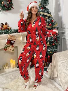 Große Größen Damen Romper, Weihnachtskleid Pyjamas, Winter Damen Kleidung Damen Hoodies, Winter Damen Pyjama Winter Outfits Weihnachten Damen Kleidung Weihnachts-Pyjamas Familie Bodys, Kuschelige übereinstimmende Weihnachts-Pyjamas Rot Böhmisch  Langärmelig Strickstoff Weihnachten,Geometrisch,Pflanzen Andere Medium Stretch Frühling/Herbst,Alles Women Plus Clothing, size features are:Bust: ,Length: ,Sleeve Length: Winter Outfits Christmas, Night Clothes, Trendy Christmas Outfits, Matching Christmas Pajamas, Bodysuit Dress, Winter Pajamas, Family Christmas Pajamas, Christmas Night, Winter Hoodies