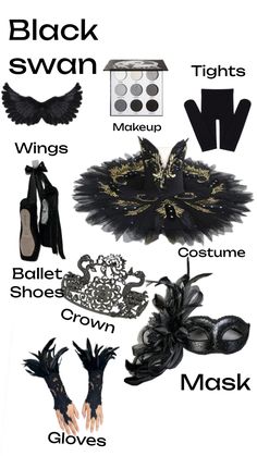 the black swan costume is shown with its name and description on it's chest