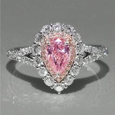 New Pink Pear Shaped Cubic Zirconia Ring Silver Tone Copper Engagement Ring With Stone, Gem Engagement Ring, Gem Engagement Rings, Ring With Stone, Pear Wedding Ring, Luxury Engagement Rings, Inlaid Jewelry, Ring Settings Types, Proposal Wedding