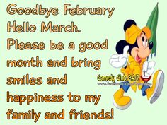 a cartoon character saying goodbye to friends on the occasion of march, with an image of mickey