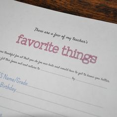 a piece of paper that says favorite things on it