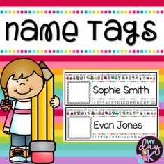 the name tags for students to use in their writing and spelling practice area, with colorful stripes