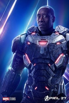 the character in avengers 4 is looking into the distance with glowing eyes and armor on