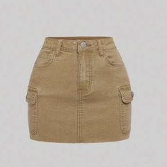 Brand New- I Tried It On And Didn’t Fit How I Imagined It. If You Are Normally Around 100-115 Lbs It Can Definitely Fit You. I’m 125 Right Now And It Fits, Just Not How I Like. Brown Jean Skirt, Khaki Skirt Outfit, Khaki Skirt Outfits, Tan Skirts, First Day Of School Fits, Skirts Shein, Shein Skirts, Uniform Outfits, 115 Lbs