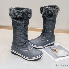 Lasaky - High-Top Leg Support Thick Fleece Snow Boots Gray Round Toe Winter Boots, Winter Boots For Cold Weather With Round Toe, Winter Insulated Boots For Cold Weather, Insulated Boots For Cold Weather And Winter, Insulated Winter Boots For Cold Weather, Waterproof Boots With Round Toe For Winter, Waterproof Round Toe Boots For Winter, Waterproof Winter Boots With Round Toe For Cold Weather, Waterproof Boots For Cold Weather With Round Toe