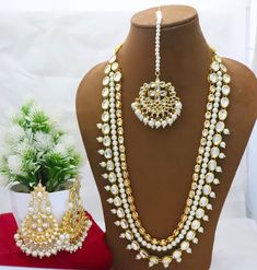 Kundan Bridal Choker Necklace Earrings Tikka Set, Long Necklace Rani Haar Pearls Bollywood Jewellery Set, Party Wear Necklace, Statement Set ITEM DESCRIPTION Metal = Gold Plated Occasion = Wedding, Party Wear, Bridal Color = White and Yellow Long Necklace = 13 Inches Long ( Adjustable String/Dori), Earring Size = 3.5 Inches Long, tikka - 6 Inches Long Free Shipping Rani Har, Tika Jewelry, Purple Choker, Kundan Jewellery Bridal, Jewelry Sets Handmade, Rani Haar, Bridal Choker, Indian Jewelry Sets, Bollywood Jewelry