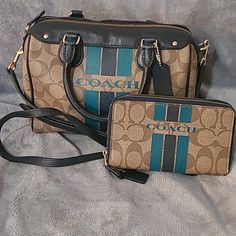 Coach Purse And Wallet Matching Set Bags Coach, Coach Bag, Coach Purse, Coach Purses, Coach Handbags, Coach Bags, Blue Brown, Shoulder Bags, Color Blue