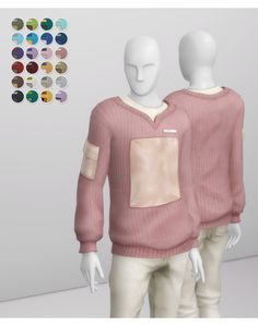 two mannequins are standing next to each other wearing sweaters and pants