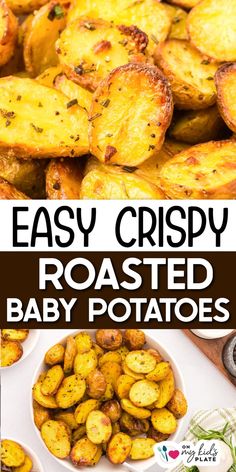 easy crispy roasted baby potatoes recipe with text overlay