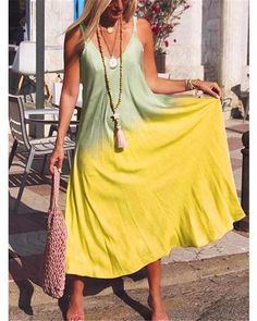 Women Bohemian Casual V Neck Sleeveless Maxi Dresses Bohemian Sleeveless Midi Dress For Summer, Bohemian A-line Sleeveless Summer Dress, Bohemian A-line Sleeveless Dress For The Beach, Green Flowy Sleeveless Summer Dress, Green Bohemian Sleeveless Dress For Spring, Bohemian A-line Maxi Dress For Summer, Green Bohemian Maxi Sleeveless Dress, Bohemian A-line Sleeveless Dress For Spring, Yellow Sleeveless Maxi Dress For Summer