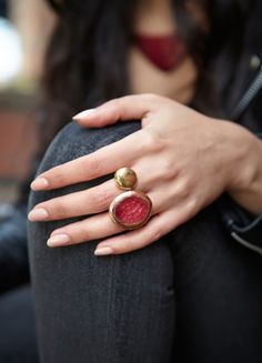 ring Gemini Ring, Jewelry Photography, Red Stone, Enamel Jewelry, Modern Jewelry, Metal Jewelry, Statement Jewelry, Kiln, Beautiful Rings