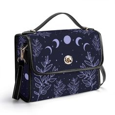 Purple Moon Witch Bag Satchel Bag Witchy Crossbody Moon Phase Bag PU Vegan Leather Witch Handbag Gift for Witches Celestial Purse Experience sophistication and functionality with this New Version PU Leather Satchel Bag. Crafted from high-quality PU leather, it boasts an adjustable shoulder strap for cross-body or shoulder carrying, along with convenient top handles for hand-carrying. Perfect for everyday use, work, travel, or casual outings, this satchel bag effortlessly combines style with prac Witch Bag, Vintage Messenger Bag, Purple Moon, Moon Witch, Leather Satchel Bag, Satchel Bag, Leather Satchel, Things To Buy, Satchel Bags