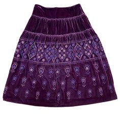 Nwt $395 Cynthia Steffe Boho Wine Silk Velvet Midi Tiered Embroidered Skirt, Lined, Side Zipper, Beautiful Embroidered Design A 1/4” Area Is Missing Embroidery Thread (See Last Photo) Women’s Size 6 Approx. Measurements Waist 28” Length 30” From A Pet And Smoke Free Home Festive Tiered Skirt, Funky Skirts, Purple Velvet Skirt, Funky Fits, Infinite Money, Purple Embroidery, Photo Women, Swag Fashion, Purple Skirt