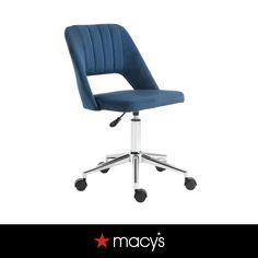 a blue office chair with chrome wheels and casteors on an advertisement for macy's