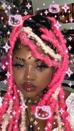 Black Women With Pink Hair, Alt Black Hairstyles, Black Girls Pink Hair, Alt Black Woman Hairstyle, Braid Hairstyles, Y2k Braids, Black Alt Girl Make Up, Y2k Hairstyles, Hair Catalog