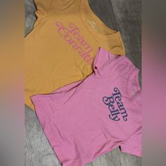 The Summer I Turned Pretty Shirts! Both Xs Belly And Conrad (Brand New Never Wore) Fitted Pink Top With Screen Print, Belly And Conrad, The Summer I Turned Pretty, Pretty Shirts, Orange Pink, Color Orange, Pink And Orange, American Eagle Outfitters, American Eagle