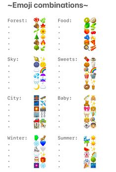 an image of emoj combinations for the game, which includes different symbols and colors