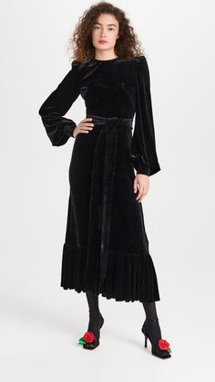 The Vampire's Wife The Villanelle Dress | Shopbop Vampires Wife, Wife Clothes, Vampire's Wife, The Vampires Wife, Dress Home, Stretch Velvet, Long Puff Sleeves, Ruffle Hem, Black Fabric