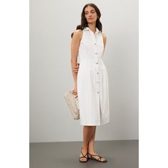 White (100% Cotton). Casual dress. Sleeveless. Collared. Front button closure. 46.5" from shoulder to hemline. Imported. Rent The Runway, Closet Designs, White Shirt Dress, Dress Sleeveless, Polished Look, White Shirt, Stretch Denim, Denim Dress, Casual Dress