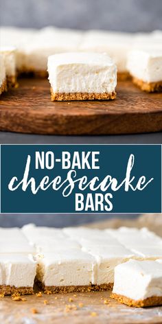 no - bake cheesecake bars with text overlay