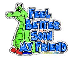 an alligator with the words feel better soon my friend on it's back side