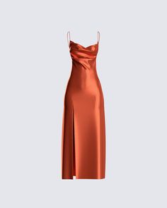 Orange Spaghetti Straps Evening Dress, Orange Satin Evening Dress, Elegant Orange Evening Slip Dress, Orange Satin Dress For Night Out, Elegant Orange Maxi Dress For Date Night, Elegant Orange Slip Dress For Party, Summer Long Dress For Date Night, Summer Satin Midi Evening Dress, Summer Evening Dresses With Spaghetti Straps