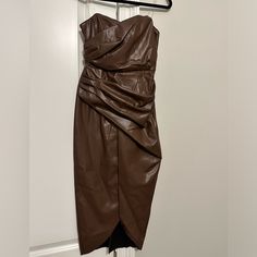 Never Worn. Dee Dee Chocolate Brown Soft Vegan Pleather Strapless Dress. Slit In Front. Ruching Rouched Dress, Strapless Long Dress, Chocolate Brown Color, Chocolate Brown Colour, Full Length Gowns, Dee Dee, Boho Women, Mixing Prints, Summer Cotton