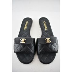 Chanel Rev Black Turnlock Quilted Gold Cc Logo Mules Slide Sandal Flop Flat 36.5 ********** Chanel ********** Brand: Chanel Size: 36.5 (Know Your Chanel Size) Name: Mule Sandal Color: Black Style: Rev Style#: G38232 X01000 94305 Material: Lambskin Cc Gold Metal Turnlock Flap Front Logo Black Lambskin Leather Quilted Material Slip On Slide Style Mule Brand New In Box, Comes With Original Box And Dust Bag 100% Authentic Or Your Money Back Great Gift I Ship Worldwide Any Other Questions Just Ask, I Chanel Slippers, Chanel Slides, Fashion Shoes Sandals, Chanel Brand, Chanel Sandals, Designer Flats, Quilt Material, Swag Shoes, Mule Sandals