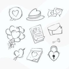 a bunch of different items that are drawn in black and white