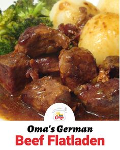 Beef Flatladen - tastes like Rouladen made Just like Oma German Bread Dumplings Recipes, German Beef Recipes, Beef Knuckle Recipes, German Crockpot Recipes, Authentic Dumplings, German Recipes Authentic, Octoberfest Recipes, German Dinner Recipes, Traditional German Recipes