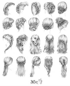 Different hair styles Drawing Hair, Hair Sketch, Wedding Updo, Hair Tutorials, How To Draw Hair, Art Journals, Hair Dos, About Hair, Damaged Hair