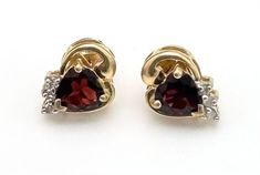 For your consideration is this  10 Kt  yellow gold heart earrings with a facet cut garnet and diamond accents, marked 10 kt P dimension is 1/3 inch x 1/3 inch weight is2.48  grams the earrings are in good condition, Formal 14k Gold Heart Cut Earrings, Formal Fine Jewelry Heart Earrings With Gemstone, Gold Heart Earrings, Garnet Heart, Gold Heart Earring, Garnet Earrings, Gold Stud, Huntington Beach, Gold Heart