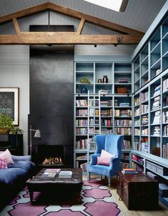 a living room filled with furniture and a fire place