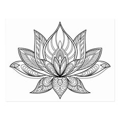 a black and white drawing of a lotus flower