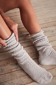 A necessary addition to your sock drawer, these so cozy and seriously soft socks are featured in a chunky, ribbed knit fabrication and slouchy silhouette with a seamed heel and toe. | Staple Slouch Socks by Free People in Grey Birkenstocks With Socks, Soft Socks, Black Poppy, Slouch Socks, Sock Outfits, Sock Drawer, Soft Sock, Cozy Socks, Cute Socks