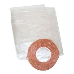 two rolls of red and white tape sitting on top of each other in plastic bags