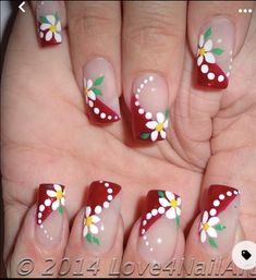 French Tip Red, Nails French Tip, Glitter Manicure, Pretty Nail Art Designs, Floral Nail Art, Red Nail Designs, Nails Red, Nails French, Ideas Nails